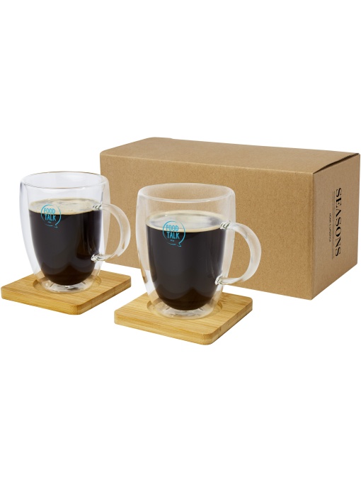 PF™ Manti 2-piece 350 ml double-wall glass cup with bamboo coaster - Img 1