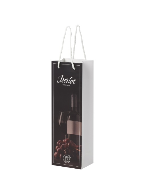 PF™ Sacoșă vin pentru sticlă din hârtie Integra 170 g/m² handmade cu mâner din șnur plastic - 12 x 9 x 37 cm