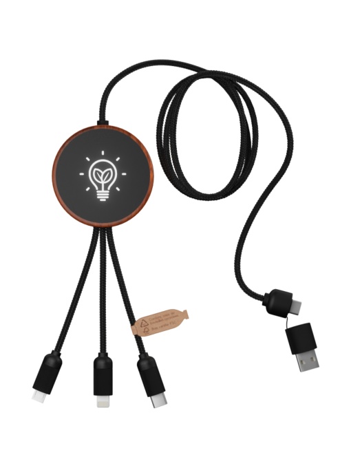 PF™ SCX.design C40 cablu de încărcare 5-în-1 rPET cu logo iluminat și pad de încărcare 10W