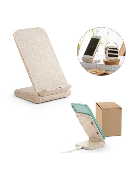 hi!™ ENGLERT Suport pentru smartphone cu încărcător wireless ultrarapid de 15 W din ABS reciclat (100% rABS) și bambus - Img 1