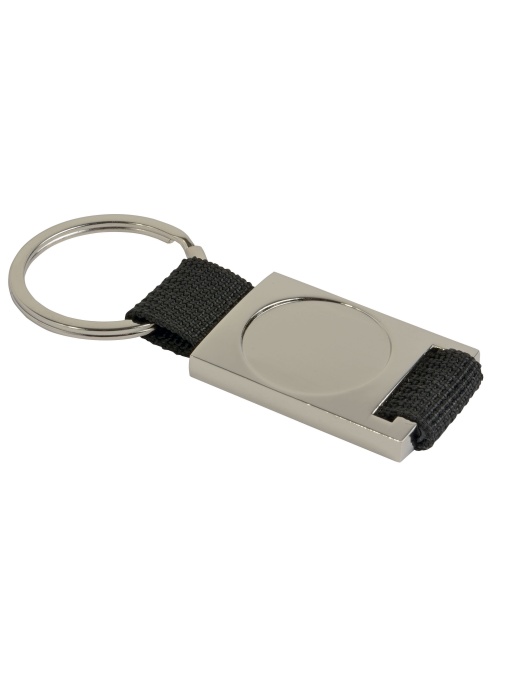 ON™ Aluminium and nylon key chain. Centre to be customised with resin logo