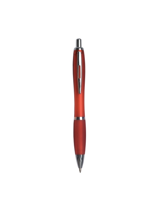 ON™ Plastic snap pen with coloured barrel, matching rubberised grip and metal clip