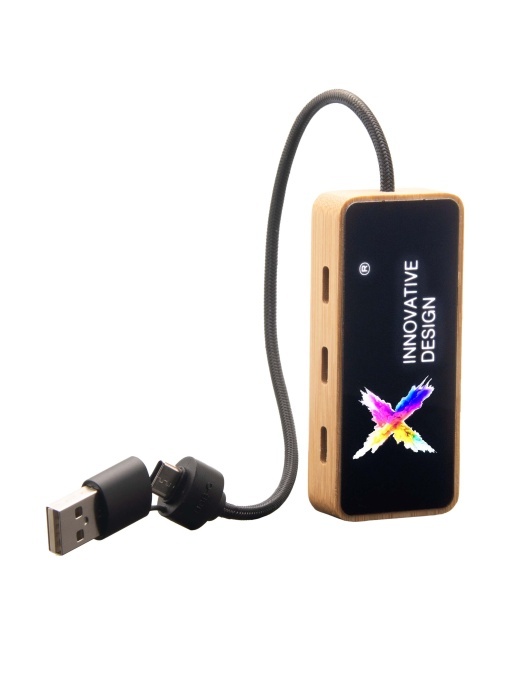 PF™ SCX.design H21 hub USB din lemn 8-în-1 cu intrare dublă și 6 porturi