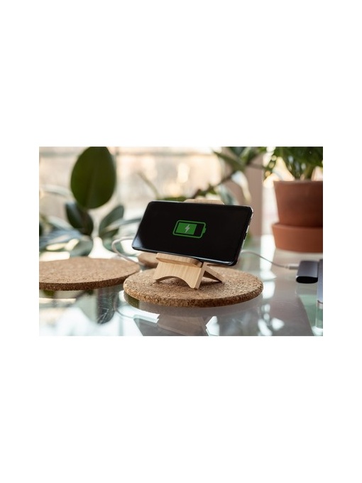 AX™ Încărcător wireless pliabil din bambus 10W B'RIGHT, suport pentru telefon | Barbra