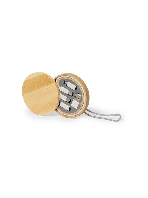 AX™ Wheat straw charging and synchronization cable, 3 adapters included, bamboo case with hanger