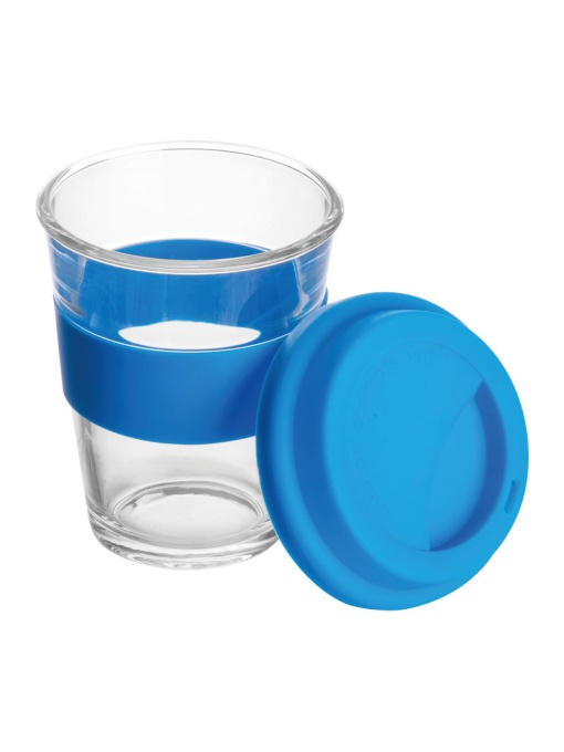 Easy™ Glass mug with silicone sleeve and lid.