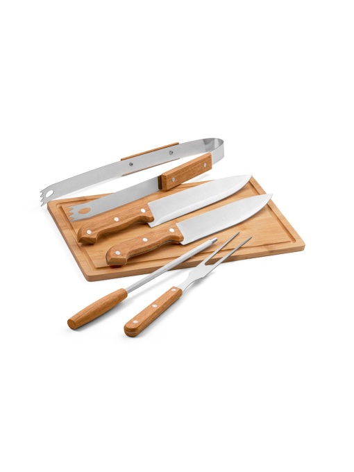 hi!™ FLARE Five-piece wood and stainless steel grill set with bamboo top