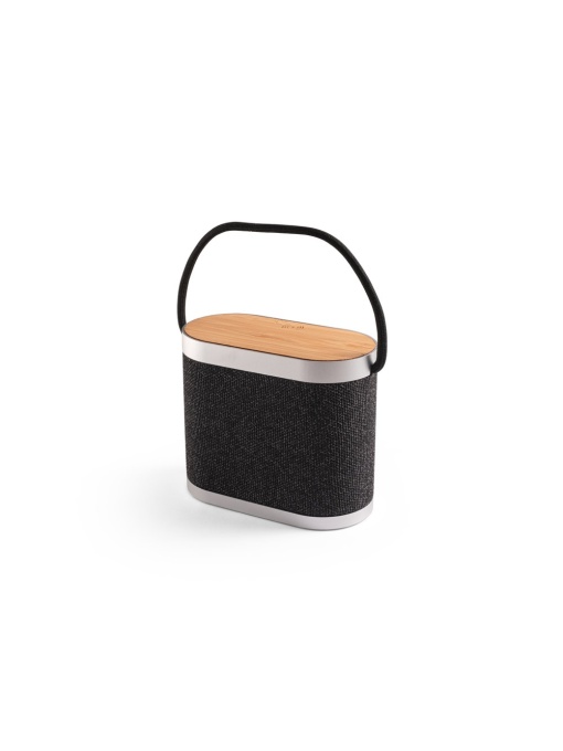 hi!™ GUETTA 5W portable speaker with super-fast 15W wireless charger and 2h battery life, made of bamboo and recycled PET (100% rPET)