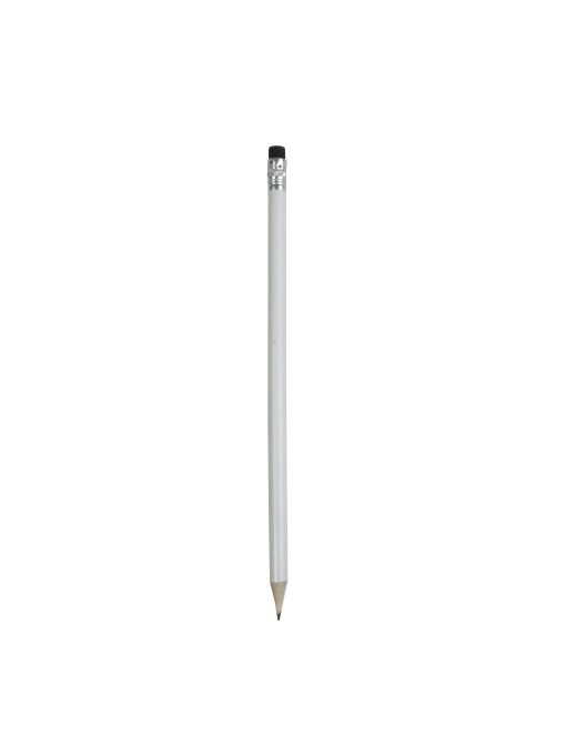 ON™ White wooden pencil with graphite lead, cylindrical cross-section and coloured rubber