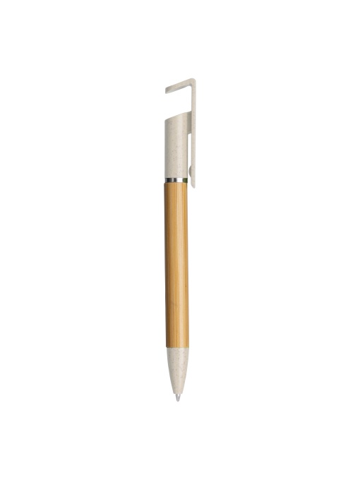 ON™ Bamboo and wheat straw twist pen with mobile phone stand