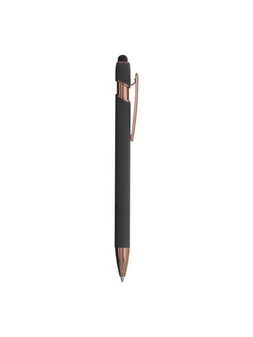 ON™ Rubberized aluminium snap pen with touch screen eraser and metal clip