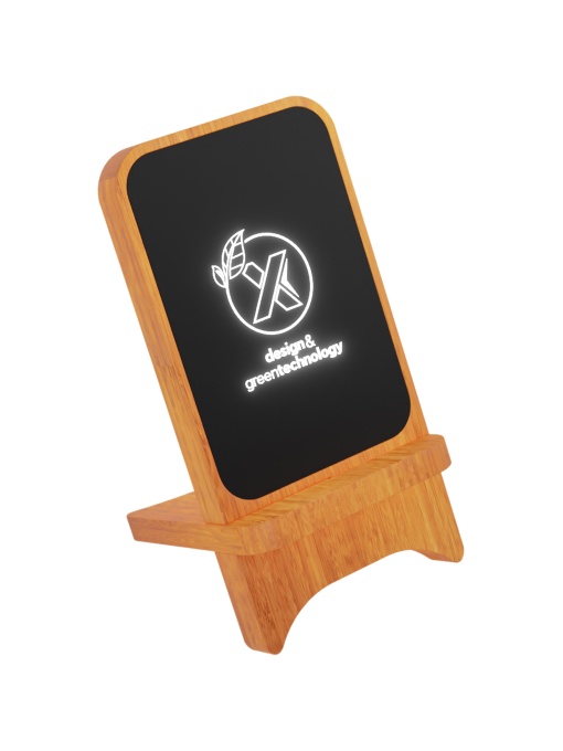 PF™ SCX.design W16 suport din lemn wireless 15W cu logo luminos