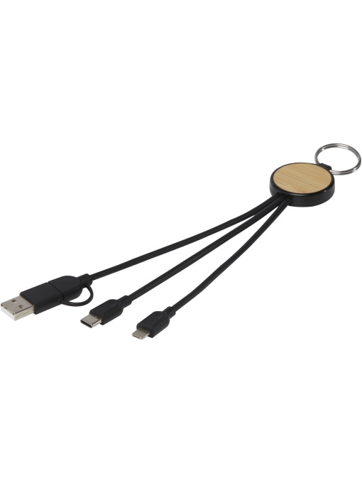 PF™ Tecta cablu 6-în-1 din plastic reciclat/bambus cu breloc