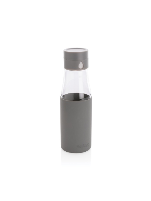 XD™ Ukiyo glass hydration tracking bottle with sleeve