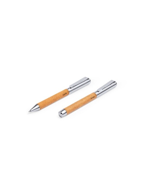 AX™ Recycled leather writing set, ball pen and roller ball pen