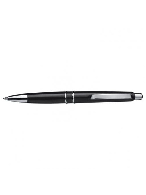 Gathered™ Plastic pen with two ornamental silver rings and thick lead with blue ink. We recommend personalization by pad printing.