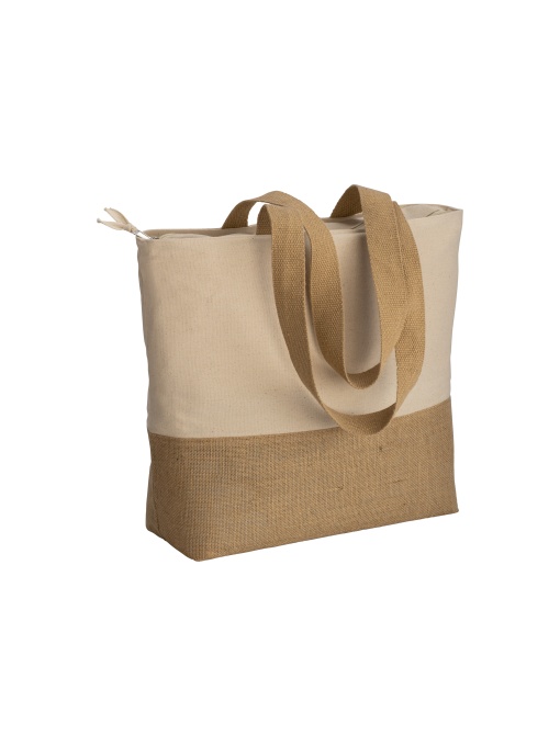 ON™ Geantă shopper din bumbac 280 g/m2 cu bază din iută, mânere lungi și burduf
