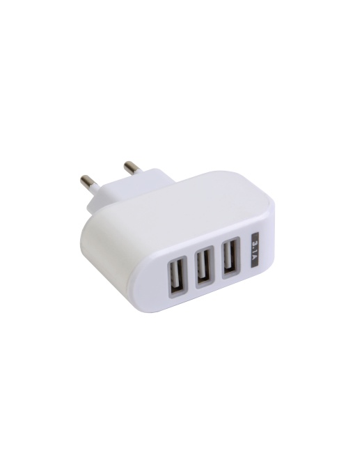 ON™ Încărcător de perete USB cu carcasă din plastic, 3 porturi (5 V – 1000 mA fiecare)