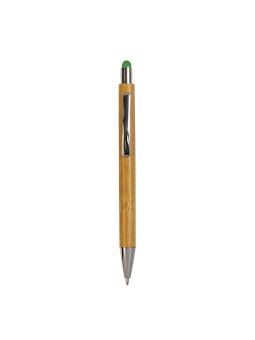 ON™ Bamboo barrel push ball pen with colored touch point and chrome tip