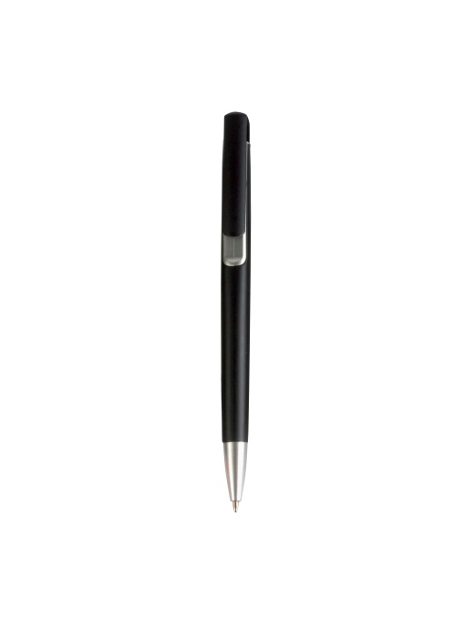 ON™ Plastic snap pen with black barrel and metallic tip and detail