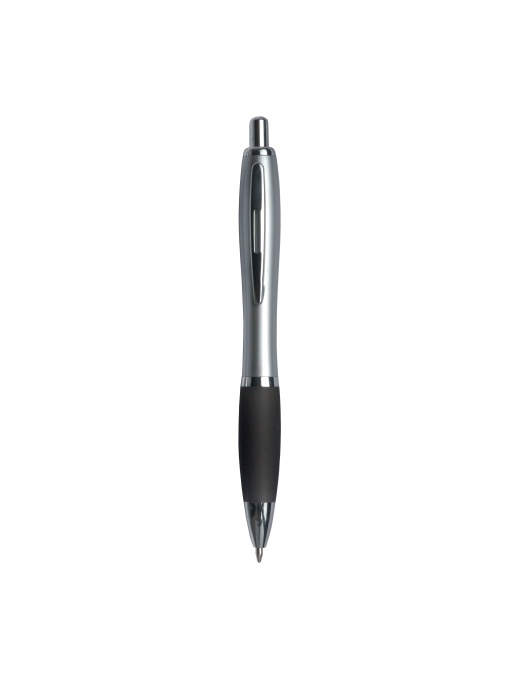ON™ Plastic snap pen with silver barrel, rubberised coloured grip and metal clip, jumbo refill