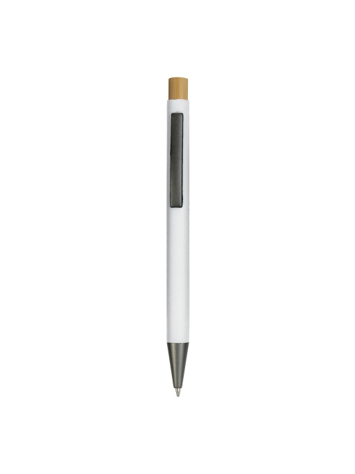 ON™ Rubberized metal snap pen with burnished details and bamboo button