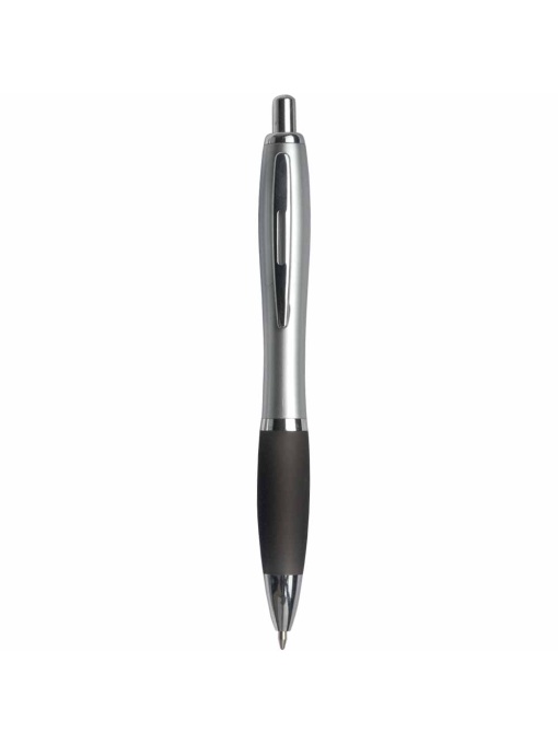 ON™ Plastic snap pen with silver barrel, rubberised coloured grip and metal clip, jumbo refill