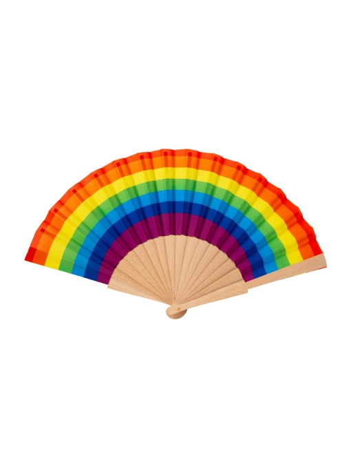 ON™ Rainbow polyester hand fan with wooden handle