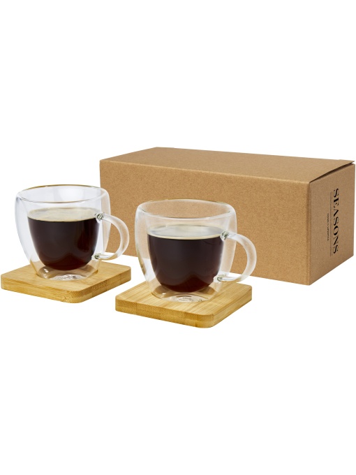 PF™ Manti 2-piece 100 ml double-wall glass cup with bamboo coaster