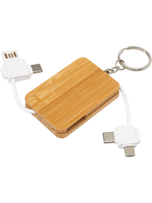 PF™ Reel 6-in-1 retractable bamboo key ring charging cable