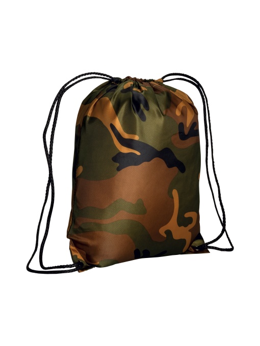 ON™ 210T polyester camouflage backpack with drawstring closure and reinforced corners