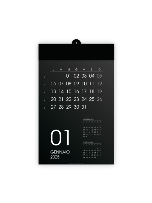 ON™ Calendar de perete lunar 2025, 12 luni, pe carton negru, termosigilat
