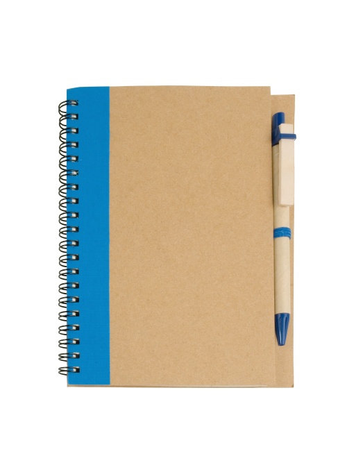 ON™ Notepad legat cu spirală din hârtie reciclată, foi albe (70 pagini), cu pix din carton