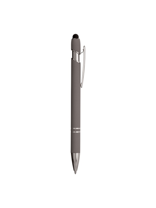 ON™ Rubberized aluminium snap pen with touch screen eraser and metal clip
