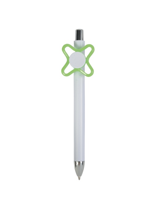 ON™ Pix cu clic din plastic alb cu spinner colorat. Centrul spinnerului personalizabil