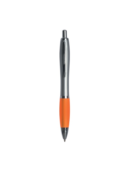 ON™ Plastic snap pen with silver barrel, rubberised coloured grip and metal clip, jumbo refill