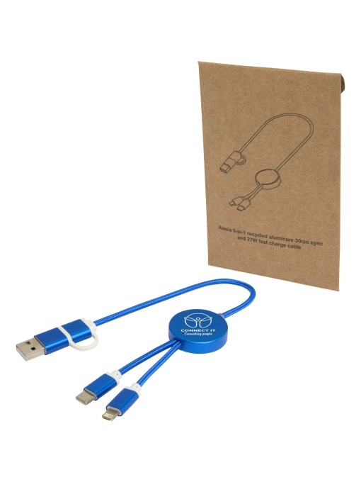 PF™ Alasia 5-in-1 recycled aluminium and plastic 30 cm data sync and 27W fast charge cable - Img 1