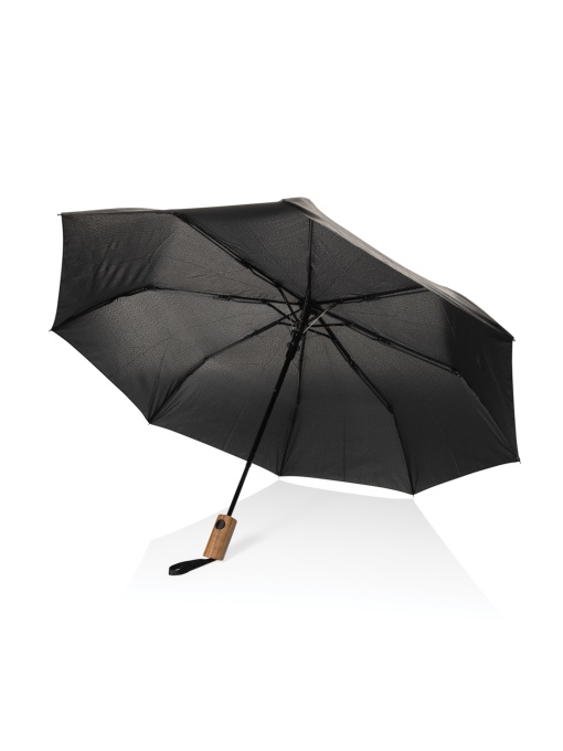 XD™ Umbrelă mini automată 21" Kaycey Aware™ RPET cu mâner din acacia