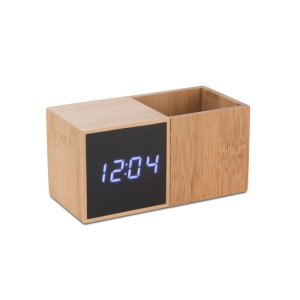 BLUE C™ Desk clock with organizer BAMBOO