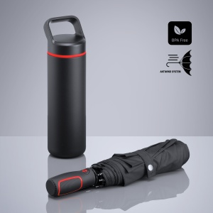 CO Outdoor Set: sticlă din oțel pentru apă 650 ml și umbrelă automată