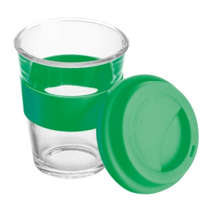 Easy™ Cană din sticlă cu manșon și capac din silicon.