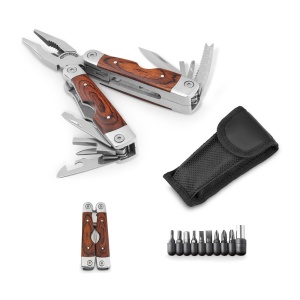 HI MAGNUM. Folding pliers with multi-function tools in stainless steel and wood