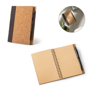 HI VICENTE. B6 notebook in cork and recycled polyester (100% rPET) with ballpoint pen