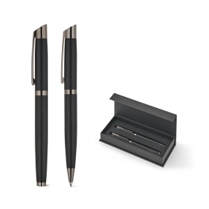 KINGSLEY. Set comprising 1 ballpoint pen and 1 rollerball pen in aluminium, with blue Dokumental® ink - Img 2