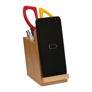 MC Bamboo wireless charger with pen holder