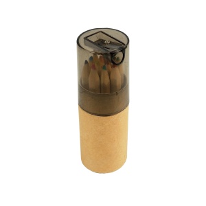 ON™ 12 wooden colouring pencils with hexagonal cross-sections in a cylindrical cardboard tube