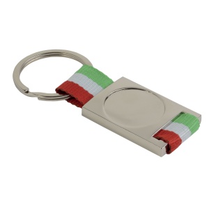 ON™ Aluminium and nylon key chain. Centre to be customised with resin logo