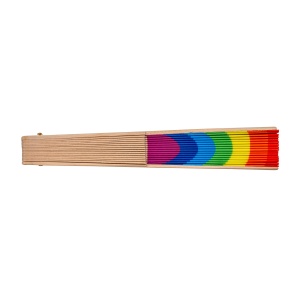 ON™ Rainbow polyester hand fan with wooden handle