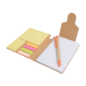 ON™ Recycled-paper notepad with cardboard pen and sticky notes