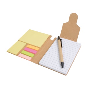 ON™ Recycled-paper notepad with cardboard pen and sticky notes
